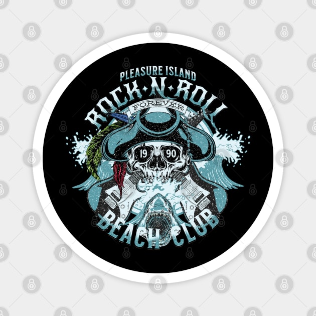 Pleasure Island Rock and Roll Beach Club Retro Distressed 1990 Design Magnet by Joaddo